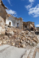 Collapsed buildings after an earthquake
