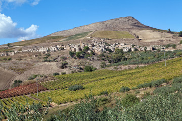 Fototapeta na wymiar Belice valley, sicilian village on a hill