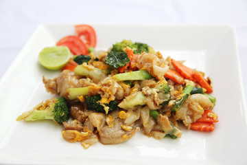 Thai food fried noodle with egg and pork