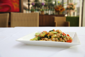 Thai food fried noodle with egg and pork