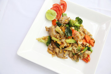 Thai food fried noodle with egg and pork