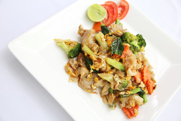 Thai food fried noodle with egg and pork