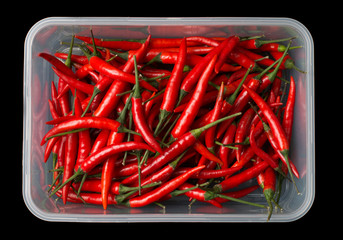 Red chillies in plastic box