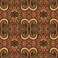 Seamless Vintage Lace Pattern (Vector). Hand Drawn Ethnic Textur