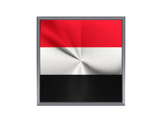 Square metal button with flag of yemen