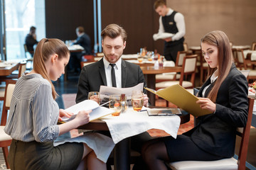 Business deals during lunch at the buffet restaurant