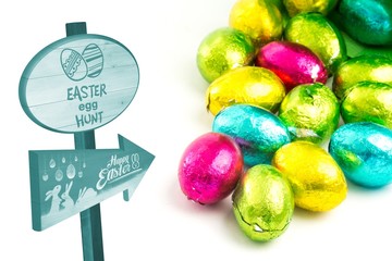 Composite image of easter egg hunt sign
