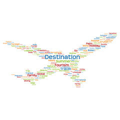 Vector conceptual travel or tourism plane word cloud