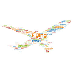 Vector conceptual flying travel or tourism plane word cloud