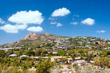 Fototapeta premium Aerial view of tropical city on sunny day