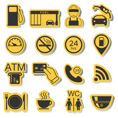 Gas station icons. Fuel icons. Stickers. Vector