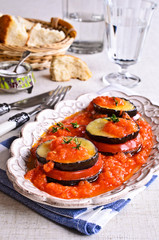 Baked eggplant with tomato and cheese