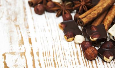 Dark and white chocolate with nuts
