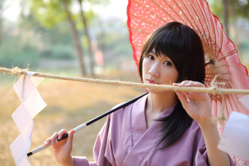 The girl with japanese yukata