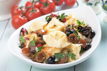 Tortellini and olive salad
