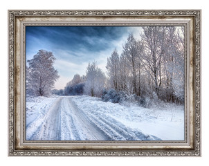 Old wooden frame with beautiful winter landscape - 80397205