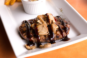 Beef steak with champignon sauce