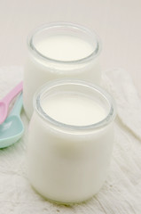Obraz na płótnie Canvas Yogur natural servido en dos vasos