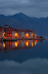 Fototapeta premium Bay of Kotor at night. Kotor region is a World Heritage Site.