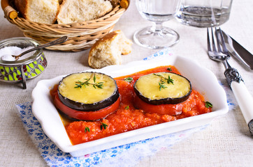 Baked eggplant with tomato and cheese