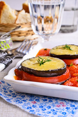Baked eggplant with tomato and cheese