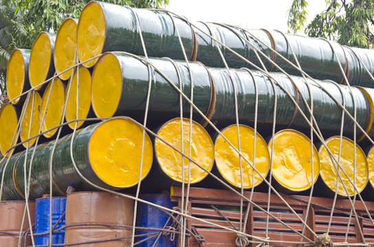 oil barrels stacked  for cargo