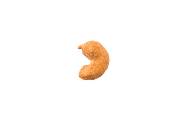 Roasted and salted cashew nut over white background