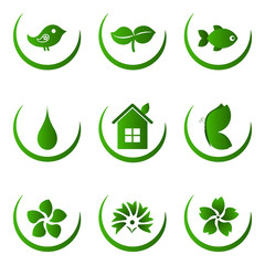 Green ecology and nature icons set