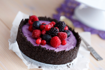 Mascarpone cottage cheese cake decorated with berries
