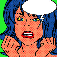 Pop art angry vintage woman comic bubble