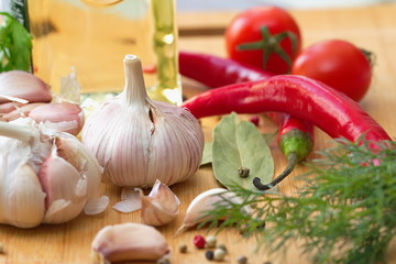 Garlic, chili pepper, tomatoes and spiсes