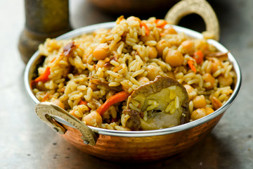 vegetarian pilaf with chick-pea and mushrooms