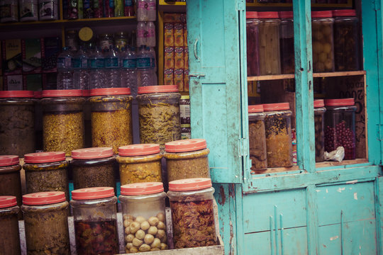 Traditional spices in local shop, Kathmandu, Nepal.
