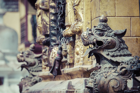 Lions, symbols of power and protection, in Bhaktapur Temple ,the