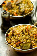 vegetarian pilaf with chick-pea and mushrooms
