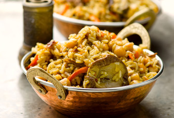 vegetarian pilaf with chick-pea and mushrooms