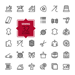 Thin lines web icon set - sewing equipment and needlework