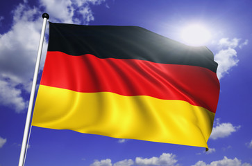 Germany flag with fabric structure against a cloudy sky