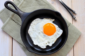 Breakfast the fried eggs with a bacon and mushrooms