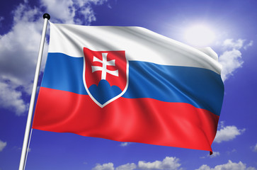 Fototapeta na wymiar Slovakia flag with fabric structure against a cloudy sky