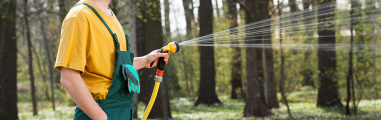 Watering lawn with garden hose