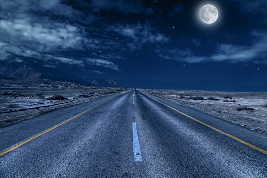road under the moon