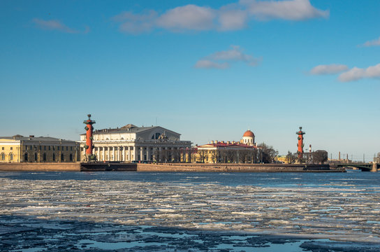 Floating of ice on the river Neva in Saint-Petersburg