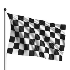 Checkered flag with fabric structure on white background