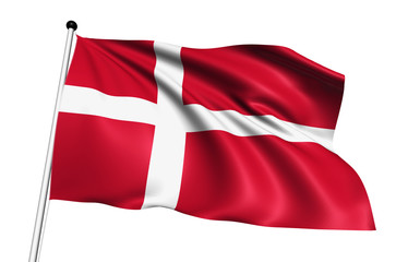 Denmark flag with fabric structure on white background
