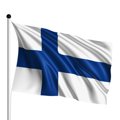 Finland flag with fabric structure on white background