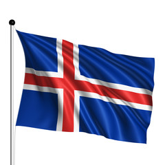Iceland flag with fabric structure on white background