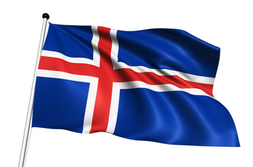 Iceland flag with fabric structure on white background
