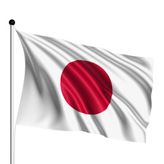 Japan flag with fabric structure on white background