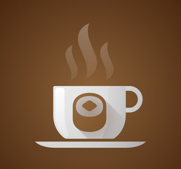 Coffee cup with a sushi